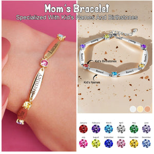 Personalized Family Name Bar Birthstone Bracelet-Gift For Mom/Grandma