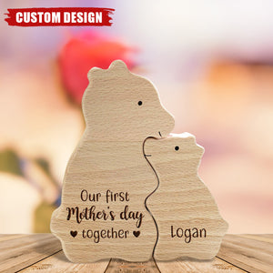 Wooden Bear Mom And Baby - Personalized Bear Wooden Puzzle, First Mother's Day Gift