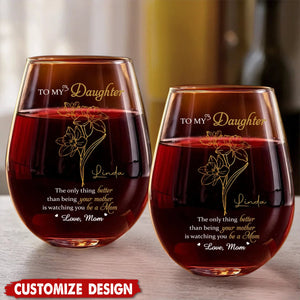 A Mother’s Love, Endless And True - Family Personalized Custom Wine Glass - Mother's Day, Gift For Mom, Daughter