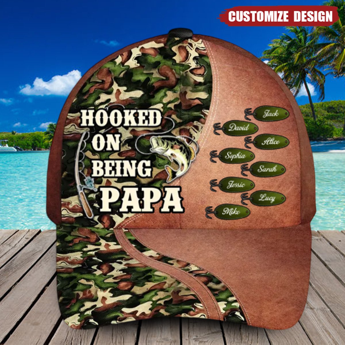 Hooked On Being Fishing Grandpa Papa Personalized Classic Cap, Father's Day Gift For Grandpa, Dad, Husband