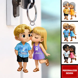 Cute Cartoon Couple Summer Vibe-Personalized Acrylic Keychain-Gift for him Or her