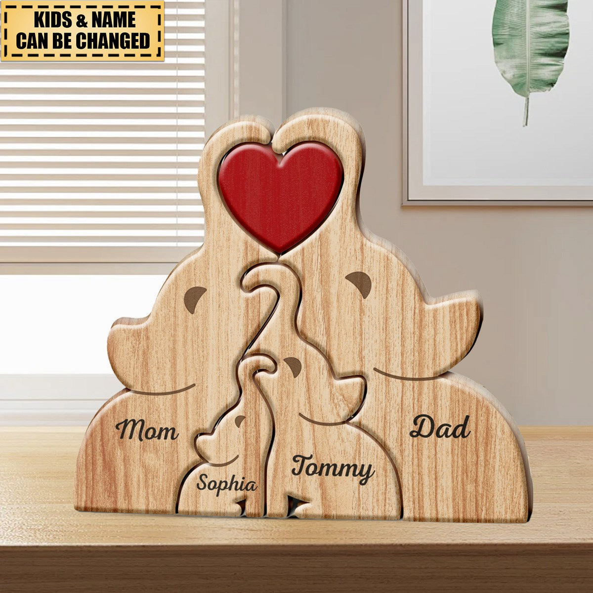 Love Elephant Family - Gift For Mother, Father, Family - Personalized Custom Shaped Wooden Puzzle