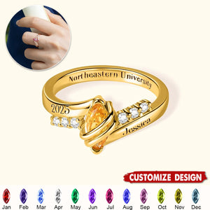 Personalized Graduation Birthstone Ring - Graduation Gift for College High School Class
