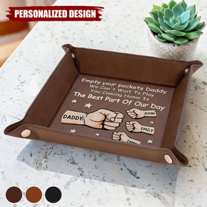 Dad’s Pocket Drop Zone-Personalized Leather Valet Tray-Gift For Dad,Grandpa