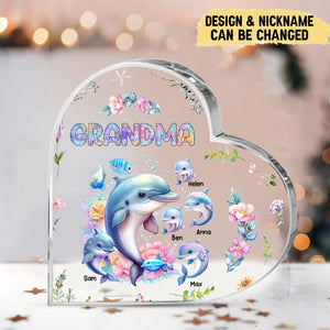 Personalized Grandma/Mom Dolphin with Kid Names Acrylic Plaque