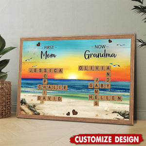 First Mom Now Grandma Crossword Puzzle Art Personalized Poster, Gift For Grandma, Mom