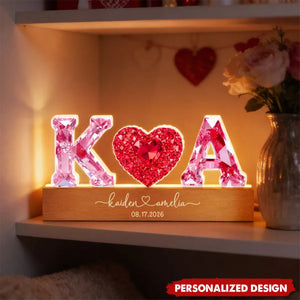 Couple Love Initial-Personalized Acrylic Block LED Night Light-Valentine's Day Gift