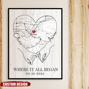 Where It All Began - Personalized Couple Map Poster, Anniversary Gift for Couples