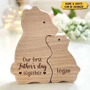 Wooden Bear Dad And Baby - Personalized Bear Wooden Puzzle, First Father's Day Gift