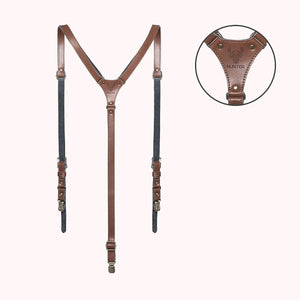 Personalized Men's Y Back Design Cowhide PU Leather Suspenders with Engraved Name Gift for Men