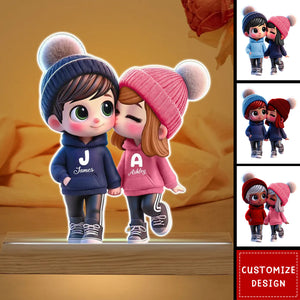 Cute Cartoon Couple Walking Personalized Custom Shaped LED Night Light-Gift for Him, Gift for Her
