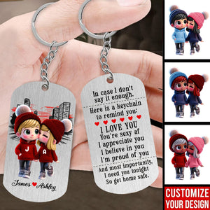 Cute Cartoon Couple Walking Personalized Stainless Steel Keychain- Gift For Couple