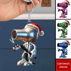 Personalized Hair Dryer Keychain Cut Gift For Barber