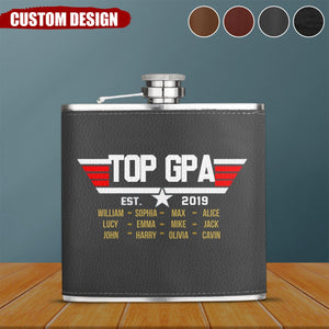 Personalized Papa Leather Flask - Up to 12 Children - Gift Idea for Dad/Grandpa