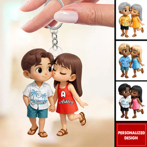 Cute Cartoon Couple Summer Vibe-Personalized Acrylic Keychain-Gift for him Or her