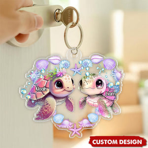 Turtle Couple - Personalized Acrylic Keychain - Gift For Couples