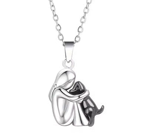 Pendants Puppy Woman Dog Hug Necklace-Gift For Animal Lover