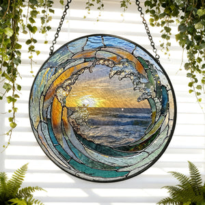 Ocean Wave Stained Glass Suncatcher