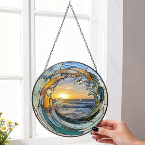 Ocean Wave Stained Glass Suncatcher