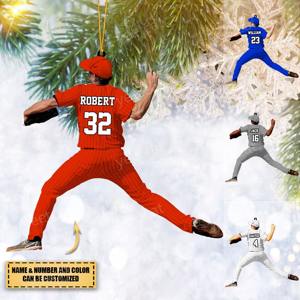Personalized Baseball Player Throwing The Ball Shaped Christmas Ornament