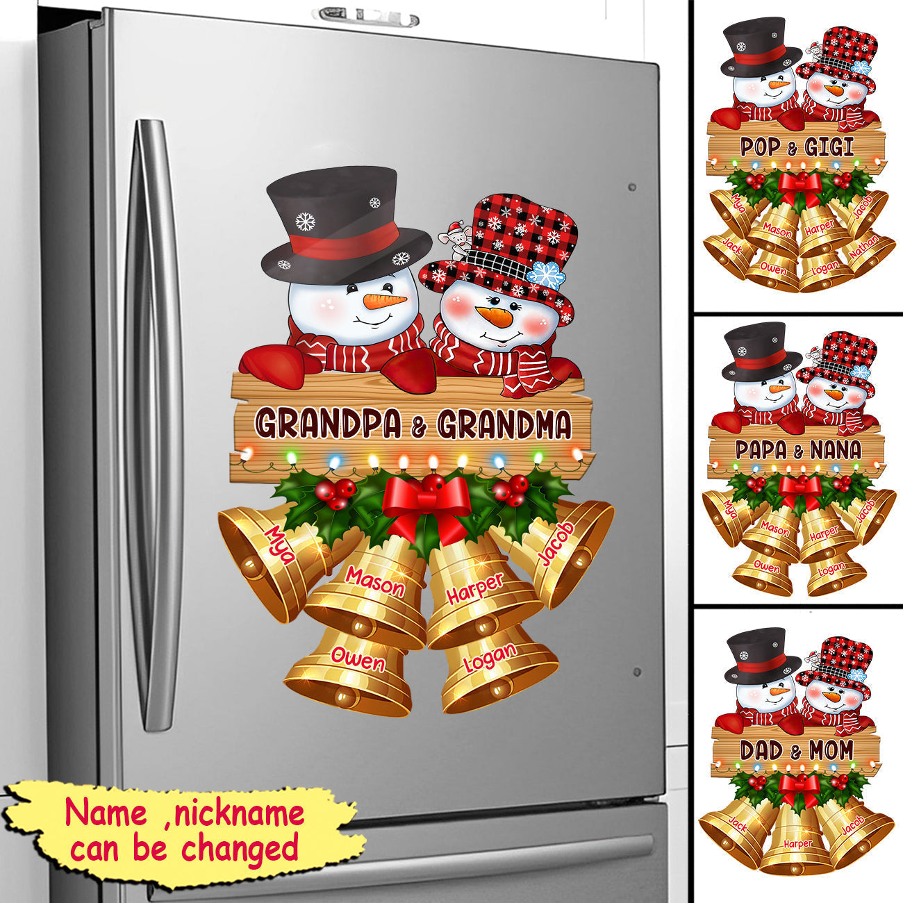 Customized Snowman Grandpa & Grandma Mom & Dad Family Christmas Gift Sticker Decal