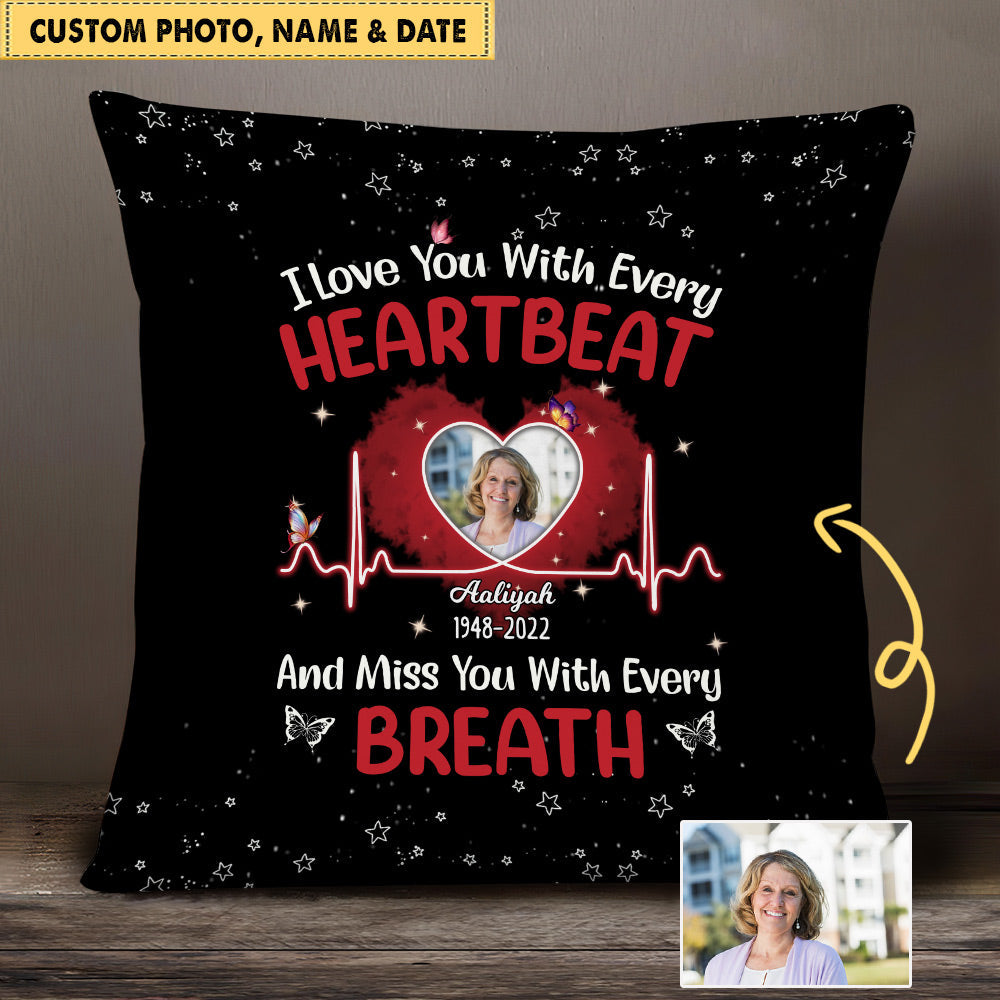 Personalized Memorial Upload Photo Woth Heart Pillow