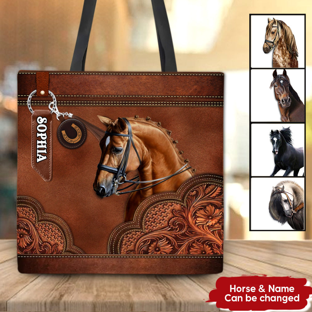 Horse Lover Horse Girl Woman Horse Rider Horse Trainer Leather Background Personalized Tote bag