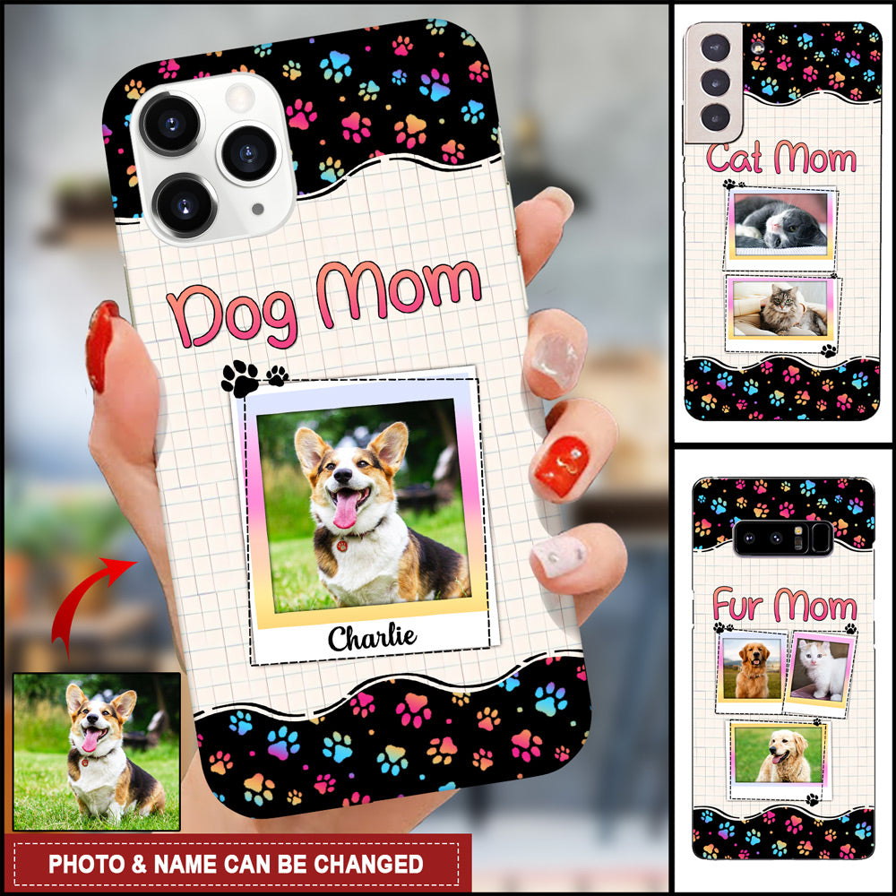 Cute Upload Pet Photo Gift, Dog Cat Mom Pawprint Personalized Phone Case