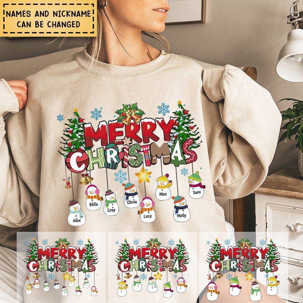 Merry Christmas Custom Snowman Kids - Personalized Sweatshirt For Grandma/Mom