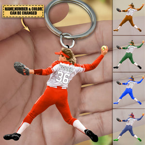 Personalized Female Softball / Baseball Players Acrylic Keychain-Gift for Softball / Baseball Lovers