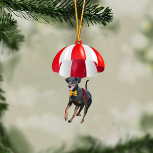 Doberman Fly With Parachute Christmas Two-Sided Ornament