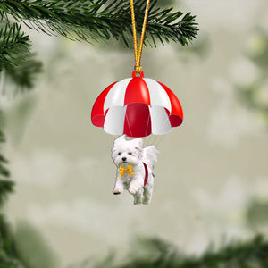 Maltese Fly With Parachute Christmas Two-Sided Ornament