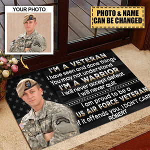 I Am A Veteran door mat with your name and photo - I am a warrior Personalized Doormat