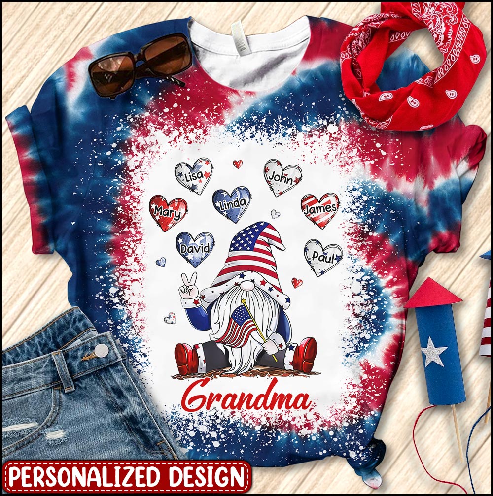 Personalized Grandma Mom And Heart Grandkids 4th Of July Grandma Auntie 3d T Shirt