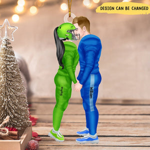 Football Players - Sport Kissing Couple, Personalized Ornament, Gift For Christmas