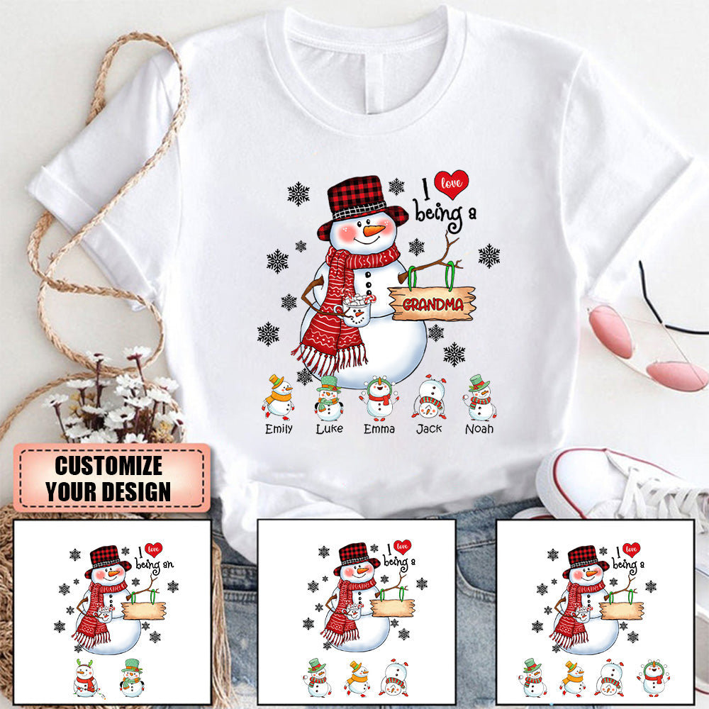 Snowman Christmas Grandma - Personalized Custom T-Shirt-Gift for Grandma/Nana/Mimi, Mom, Wife, Grandparent