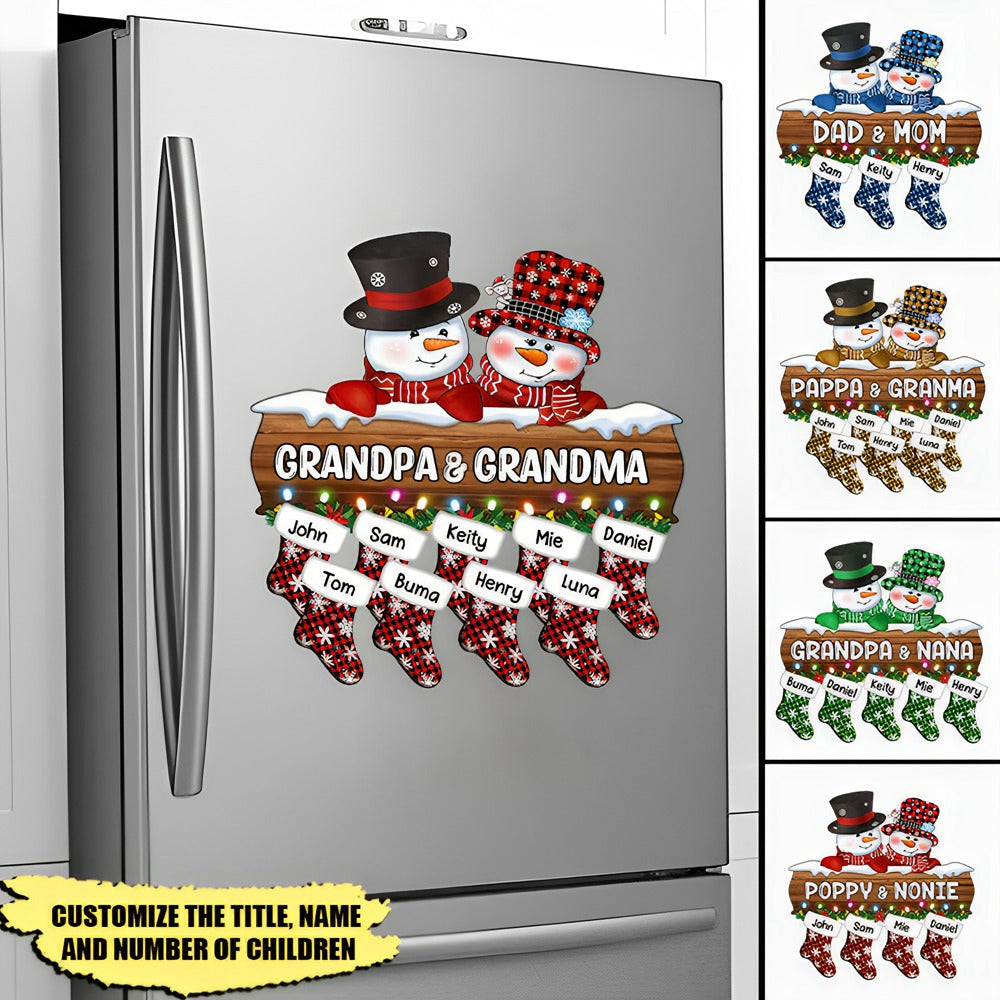 Personalized Christmas Grandpa & Grandma Couple Snowman Socks Sticker Decal