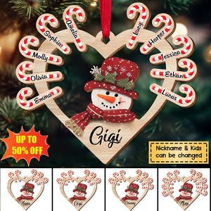 Christmas Snowman Grandma Mom Candy Cane Kids Personalized Wooden Ornament