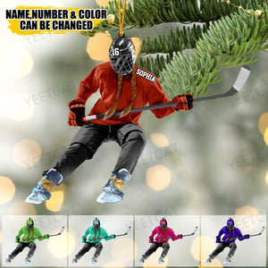 Personalized Female/Girl Woman Ice Hockey Players Acrylic Christmas Ornament