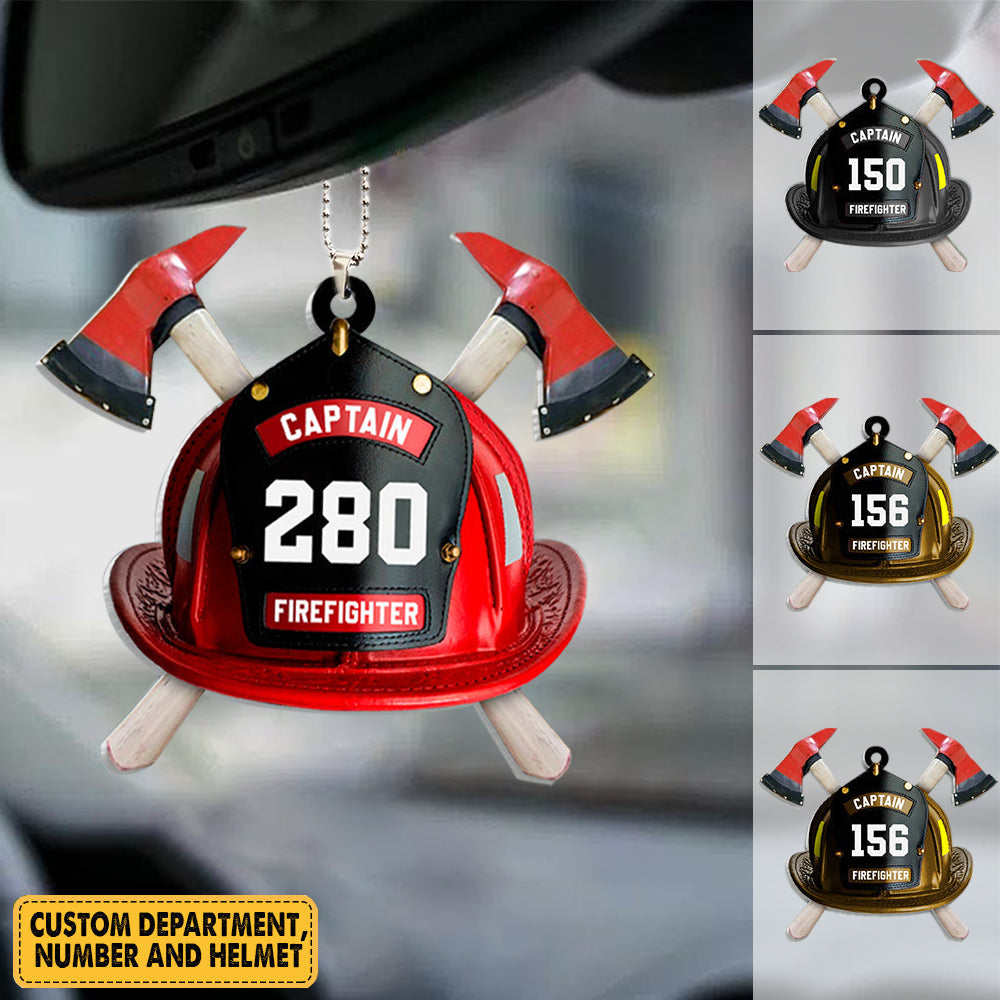 Personalized Firefighter's Helmet Flat Car Hang Ornament