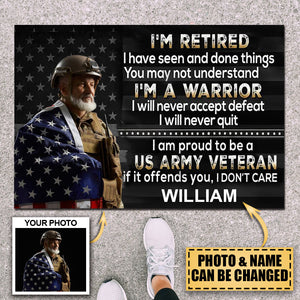 I Am A Veteran door mat with your name and photo - I am a warrior Personalized Doormat
