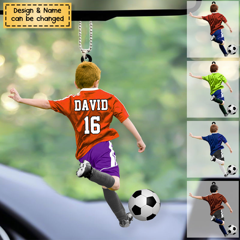 Custom Personalized Soccer Boy Acrylic Car Hanging Ornament, Gift For Soccer Lovers