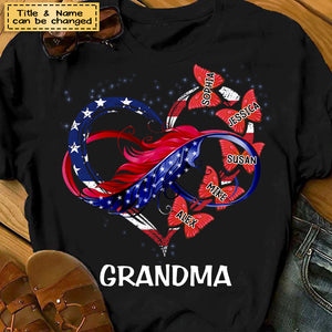 Grandma, Nana, Mimi Butterfly Love Grandkids 4th July Personalized T-Shirt