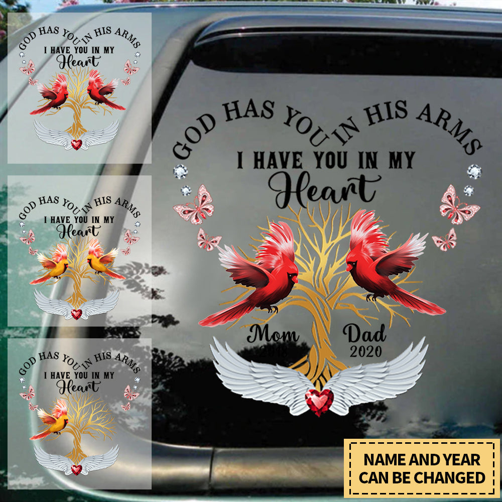 Cardinals God Has You In His Arms Memorial Personalized Sticker/Decal