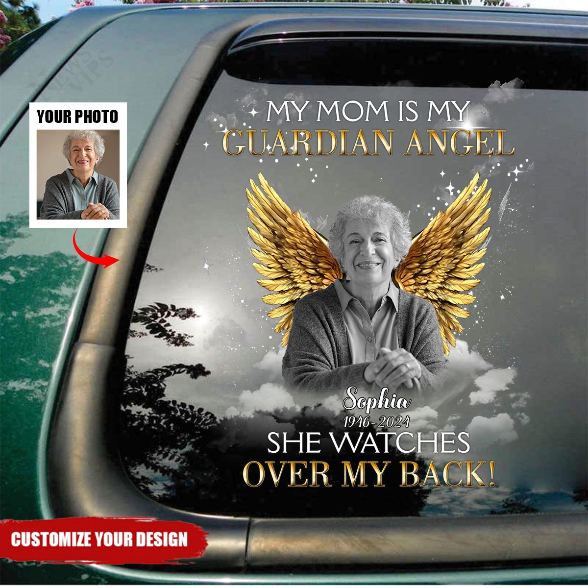 Personalized Memorial Mom/ Dad Sticker/Decal - Memorial Gift Idea For Family Member - My Mom Is My Guardian Angel