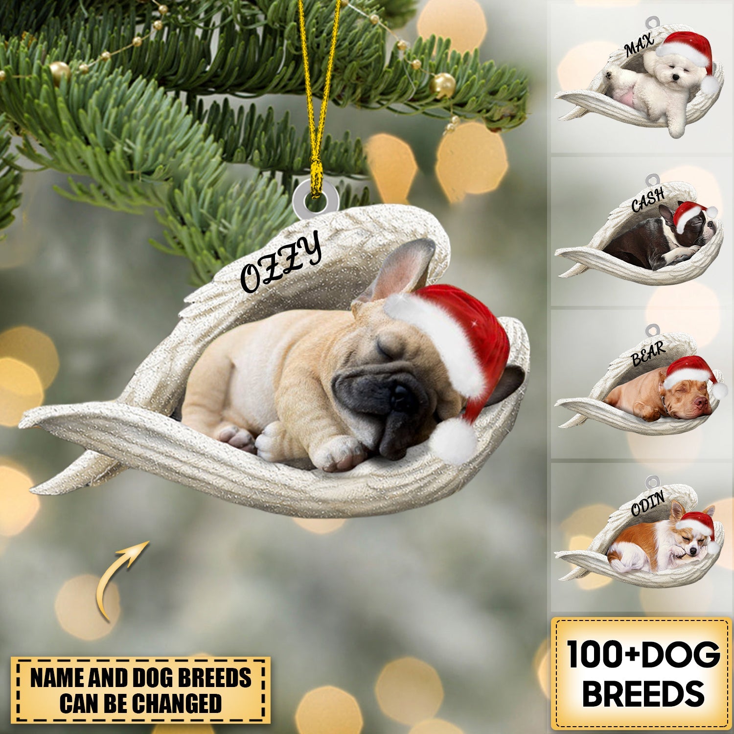 Personalized Acrylic Dog Sleeping Angel Merry Christmas Ornament- Double Sides Printed