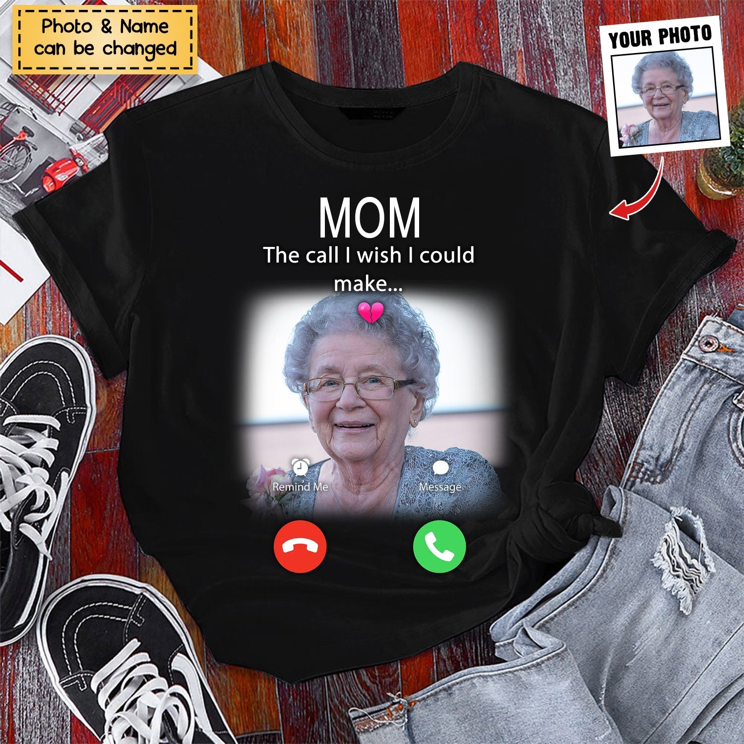 Custom Personalized Memorial Mom Shirt - Upload Photo - Memorial Gift Idea For Mom/ Dad - The Call I Wish I Could Make