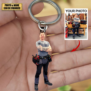 Personalized Electrician With Tool Bag Acrylic Keychain - Gift For Electrician/Great Father's day gift - Custom Your Photo