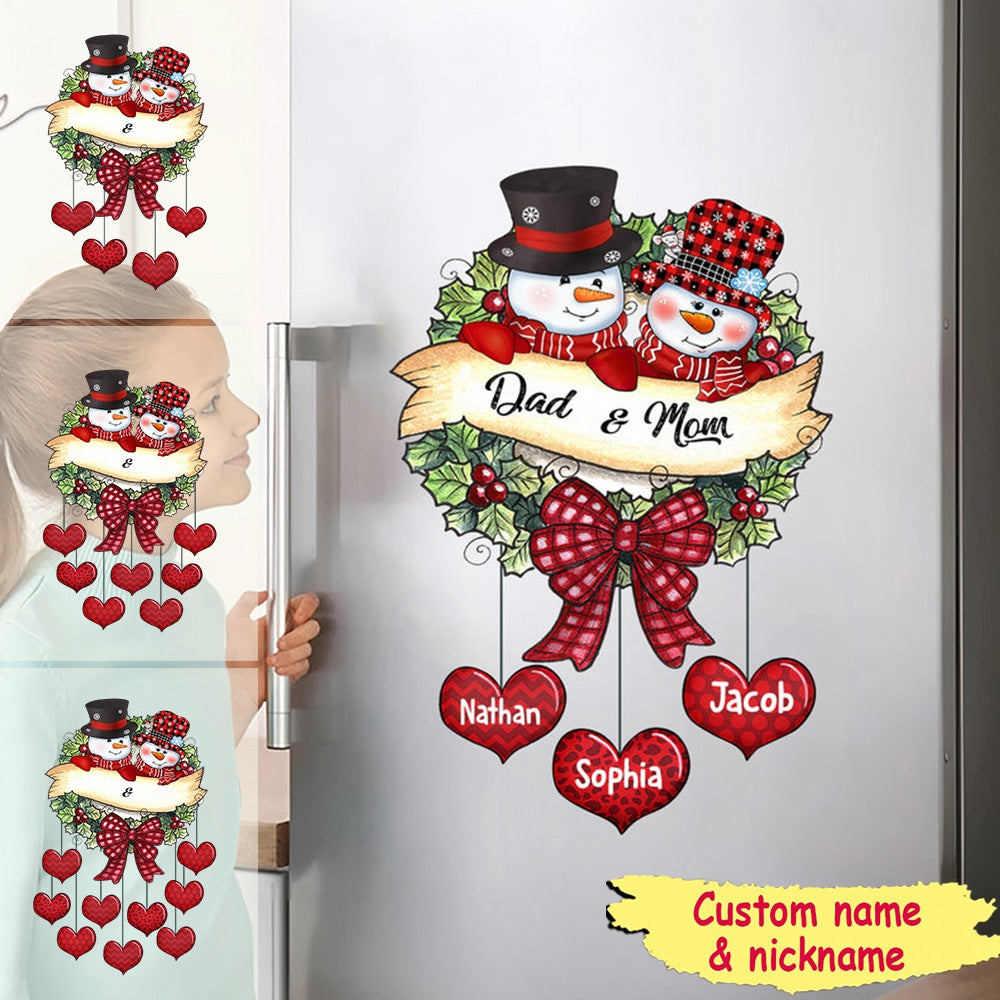 Snowman Grandpa Grandma With Heart Kids Christmas Personalized Decal