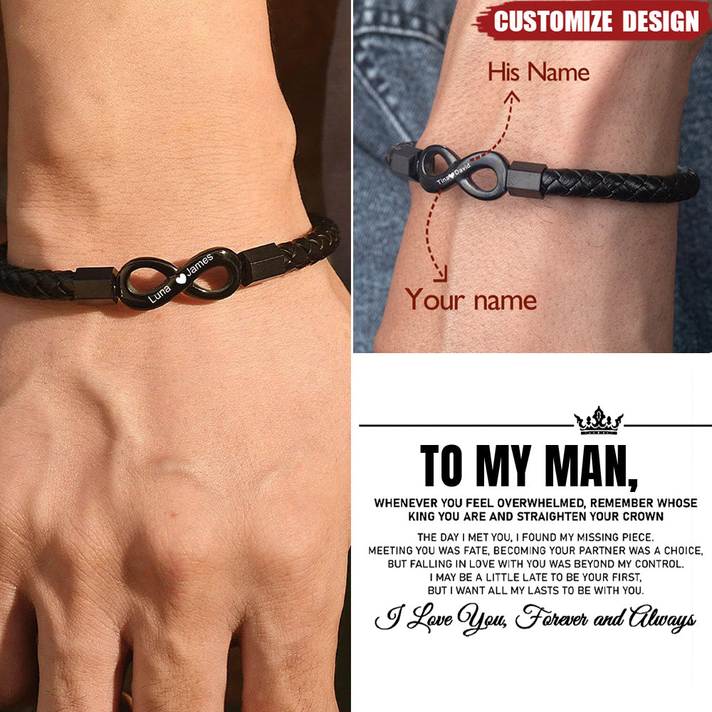 Personalized 2 Names Infinity Leather Bracelet - Gift For Couple